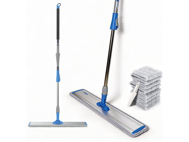 24 in Microfiber Wet & Dry Mops Heavy Duty Commercial Flat Floor Mop Large Mops for Floor Cleaning Adjustable Handle with 4 Washable Mop Clothes