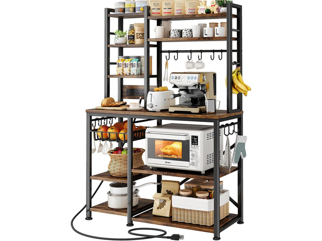 SNTD 6-Tier Bakers Rack with Power Outlets, 36 x 14.6 x 72 in, Rustic Brown Large Capacity for Small Appliances, Stable Metal Frame with Wood...