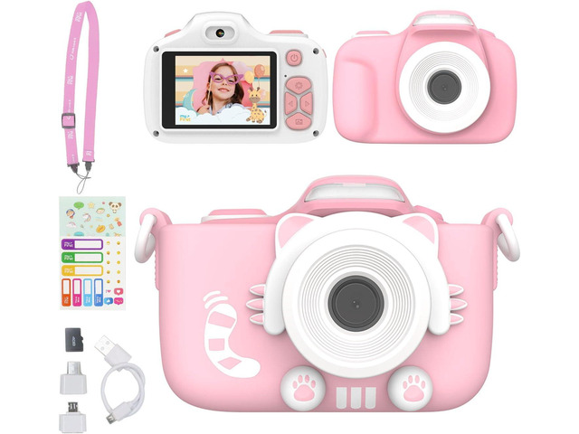 myFirst Kids Digital Camera 16MP 1080P with Selfie Lens, LED Flash shockproof case, camera 3 for small hands, macro lens, MicroSD included,...