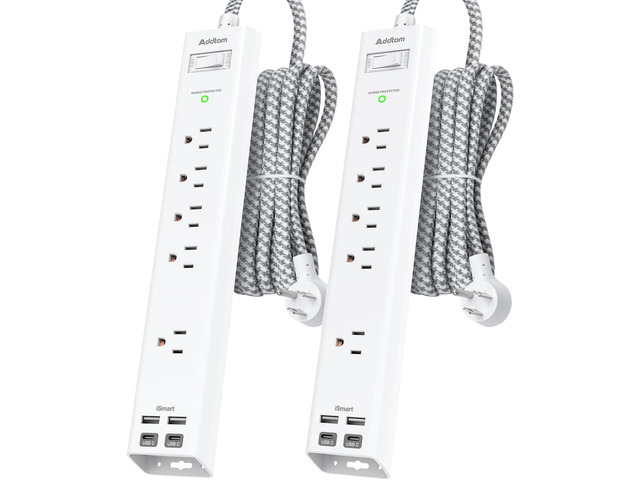 2 Pack Surge Protector Power Strip -6ft Extension Cord, 5 Outlets 4 USB 2 USB C Charging Ports, 1875W/15A, Flat Plug, 1080J Overload Protection...