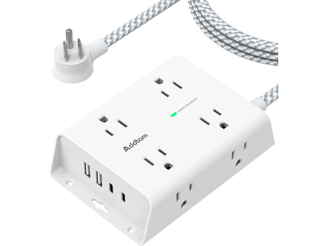 Addtam Surge Protector Power Strip, 8 Widely Outlets with 4 USB Ports (2 USB C), 5ft Extension Cord with Multiple Plug Outlets, 3 Side Outlet...