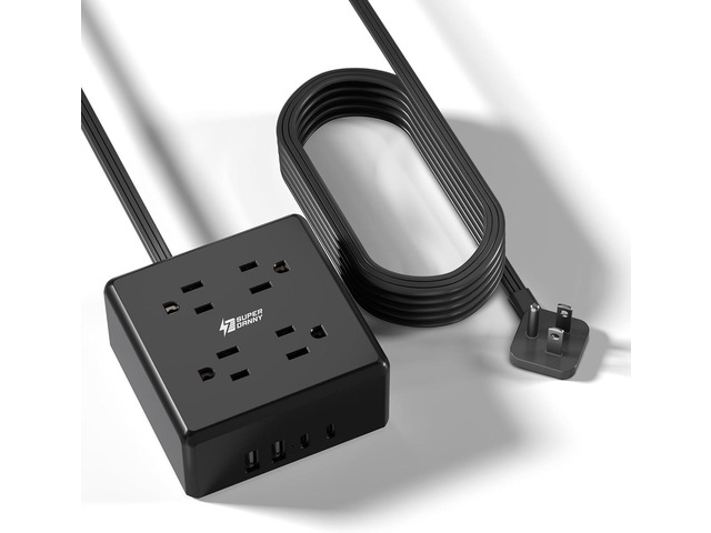Power Strip, SUPERDANNY 4-Outlet 4-USB Surge Protector, 5 Ft Extension Cord, 900 Joules, Overload Switch, Grounded, Mountable, Desktop Charging...