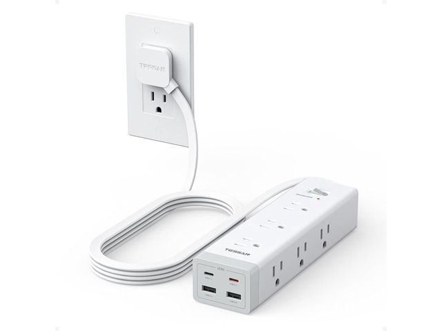 TESSAN Surge Protector Power Strip with 1050J Protection, 6 Ft, Grey 9 Outlets with 4 USB (2 USB C), Flat Plug Extension Cord, 20W Multiple...