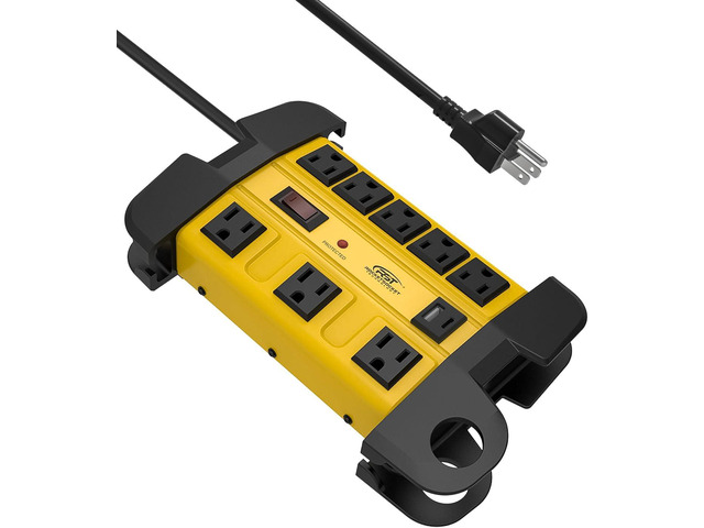 CRST 8-Outlet Heavy Duty Surge Protector Power Strip with USB-C, ETL Listed Metal Industrial Power Bar with 15A Circuit Breaker, 6FT Extension...