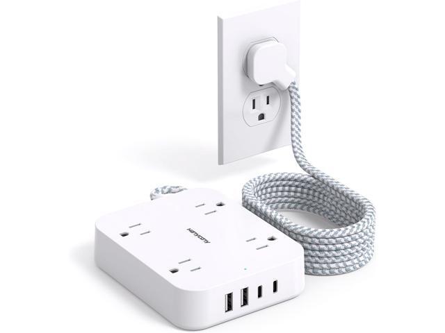 10 Ft Extension Cord, Flat Power Strip with 4 Outlets 4 USB Ports (2 USB C) Ultra Thin Flat Plug, Wall Mount, Multi Plug Outlet Extender Desk...
