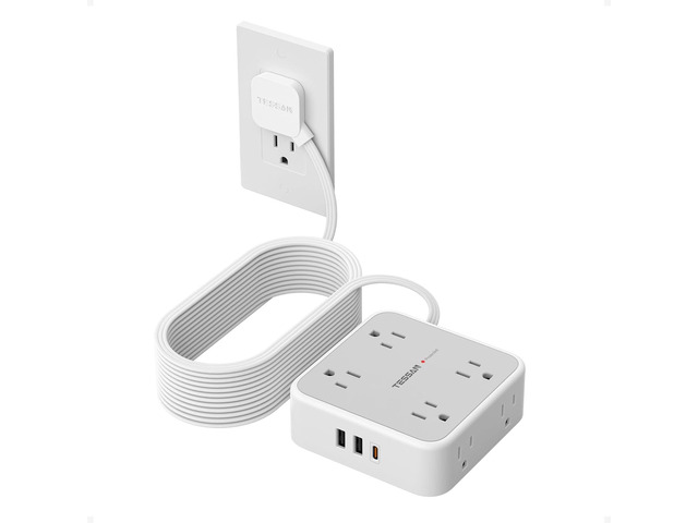 TESSAN Surge Protector Power Strip with 900J Surge Protection, 25 Ft, Grey 8 AC with 3 USB Ports (1 USB C 20W PD), Flat Plug Extension Cord, 3...