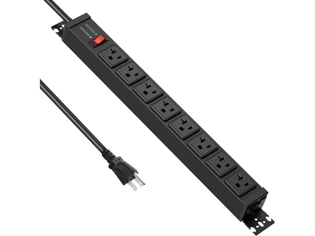 JUNNUJ 12 Gauge 360° Rotating Mountable Power Strip, Black, 15 FT, 1 8 Outlet, Heavy Duty Metal Surge Protector, Extension Cord with Multiple...