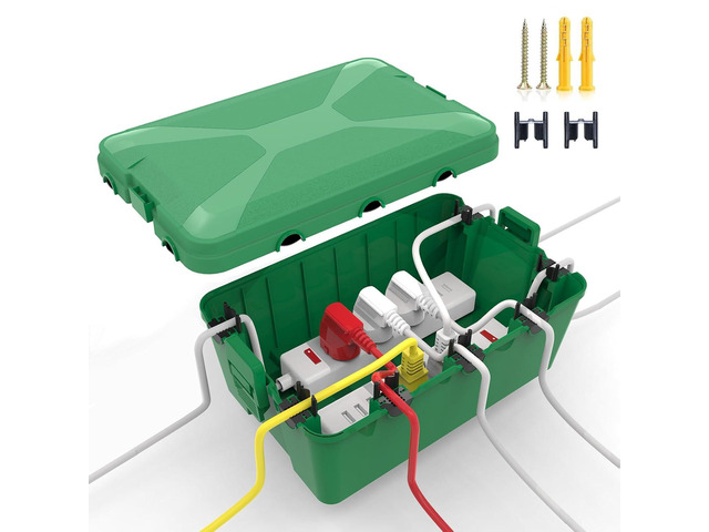 Large Outdoor Waterproof Electrical Box(12.9X 8.3 x 5.2 inch), IP54 Weatherproof Extension Cord Cover with 7 Cable Seal Entry, Protect Power Strip,...