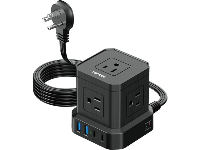 Power Strip with USB, USB C (3.0A) Power Strip with 5 Outlets, 2 USB-C & 2 USB-A, 5 FT Flat Extension Cord with Ultra Thin Flat Plug, Surge...