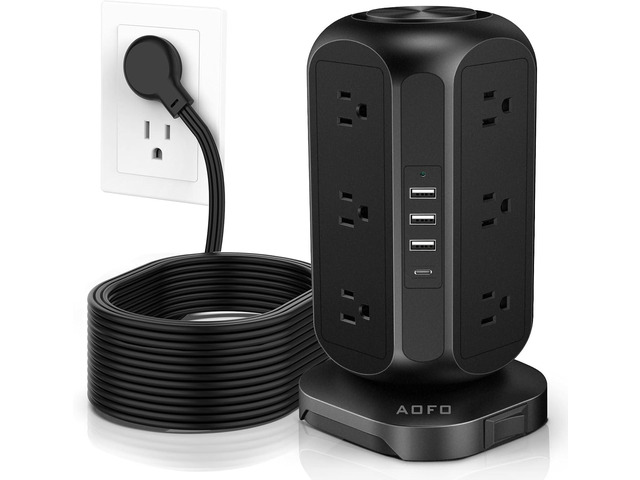 Long Extension Cord 15 ft Power Strip Tower, Power Strip 12 AC Outlets 4 USB(1 USB C) Ports, Charging Tower Overload Protection with Multiple...