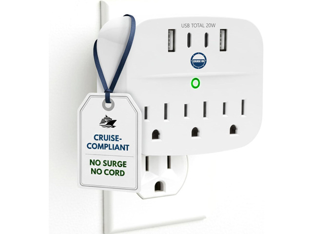 Cruise Approved Non Surge Power Strip [2 USBC, 2 USB, 3 AC] - Cruise Essentials for Carnival, Celebrity, Princess, Norwegian, MSC & Major Cruise Lines