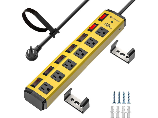 CRST 6-Outlet Metal Power Strip with Individual Switches 15A/1875W, 6FT 1.77' Wide Space for Bulky Plugs, 1200J Surge Protector Power Strip