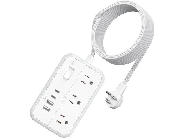 Power Strip 10 ft, Flat Plug Extension Cord with 6 Outlets 4 USB Ports, Outlet Extender Long Cord, Overload Protection, Extension Cord with...
