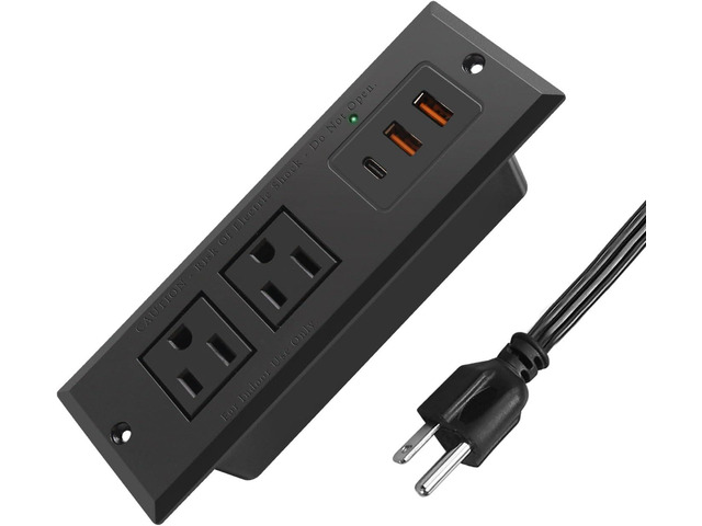 Recessed Power Strip with 20W USB-C Desktop Charge Station with 3 Fast Charging USB Ports Flush Mount Furniture Outlet for Conference Table...