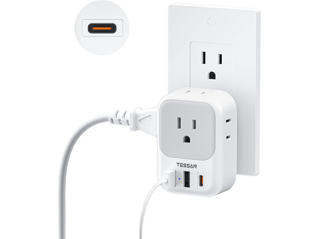 TESSAN USB C Charger Block 20W PD, Fast Charging Adapter Wall Plug Power Outlet Extender(4 AC and 3 USB) for Cruise, Home, Office, Dorm Room...