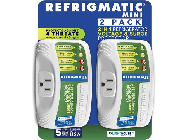 Refrigmatic 2 in 1 Voltage & Surge Protector for Refrigerators (2 Pack) Protects refrigerators Up to 27 cu. ft. against high and low voltage,...