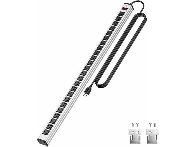 24 Outlets Long Power Strip,Heavy Duty Metal Socket Power Strip,Aluminum with 15-Foot Extension Power Cord,ETL Certified