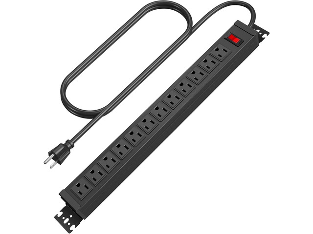 HHSOET Rotating 12 Outlet Surge Protector Power Strip, 1200J, 6FT, Black, 1 Metal Heavy Duty and Versatile Outlet Strip, Mountable Power Strip...