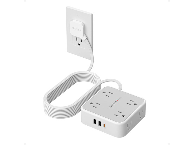 TESSAN Surge Protector Power Strip with 900J Surge Protection, 15 Ft, Grey 8 AC with 3 USB Ports (1 USB C 20W PD), Flat Plug Extension Cord, 3...