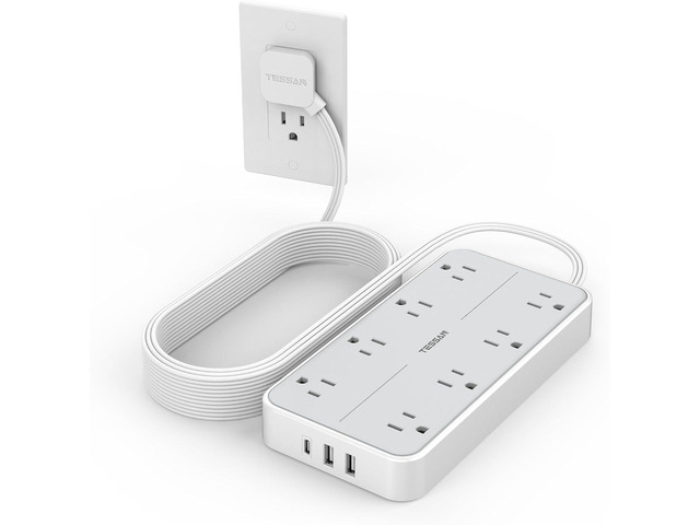 TESSAN Power Strip Surge Protector, 15FT Flat Plug Extension Cord 8 Outlets 3 USB Charger(1 USB C), 1080 Joules Protection, Wall Mountable...
