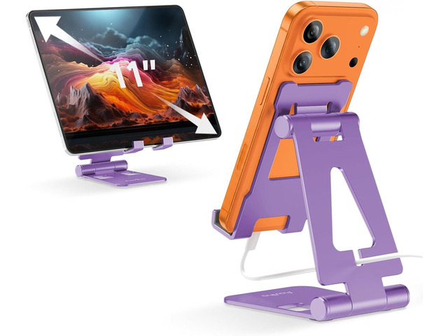 Aoviho Foldable Cell Phone Stand for Desk, Holder for iPhone,Purple Folds Flat for Easy Storage, Hands-Free Viewing, Fits iPhone 17/16/15 Series...