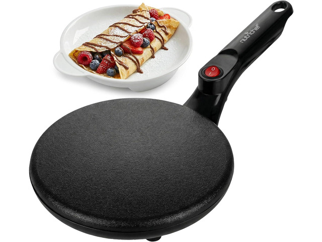 Nutrichef Electric Crepe Maker 8-inch Nonstick Cooktop with On/Off Switch Cooks Roti, Tortillas & Pancakes Automatic Temperature Control &...