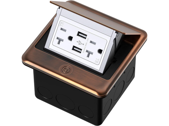 4.8A USB Chargers Pop Up Floor Waterproof Electrical Outlet Receptacle Stainless Steel Box, (Bronze)
