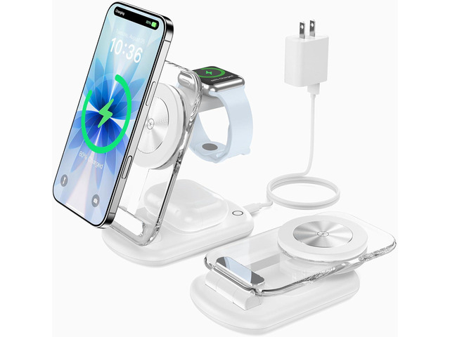 3 in 1 Magnetic Wireless Charging Station for Apple Devices Fast Travel Charger Stand with Night Light for MagSafe-enabled iPhone 17 16 15 14 13...