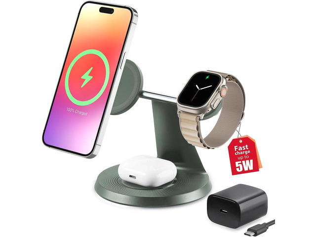 3 in 1 Wireless Charging Station for Apple Devices with MagSafe Charging for iPhone 17/Air/16/15/14/13, AirPods, Apple Watch, Weighted Stable...