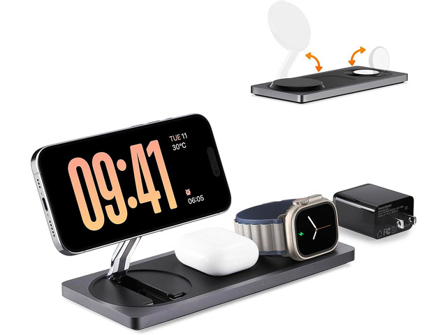 3 in 1 Wireless Charging Station for Apple Devices with MagSafe For iPhone 17/Air/16/15/14/13/12, AirPods & Apple Watch, Foldable Portable...