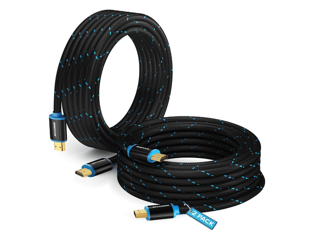 Maximm HDMI Cable 12ft 2-Pack, 4K 60Hz 18Gbps, HDMI 2.0, Braided Nylon, Gold-Plated Connectors, for Home Theater TV Wall Mount and Projector
