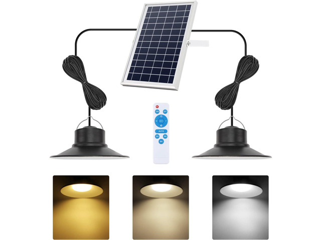 NIORSUN Solar Indoor Lights Outdoor, LED Solar Pendant Lights 3 Color Dimmable Lighting with Remote Control, Gazebo Lights,2x16.4ft Cable IP65...