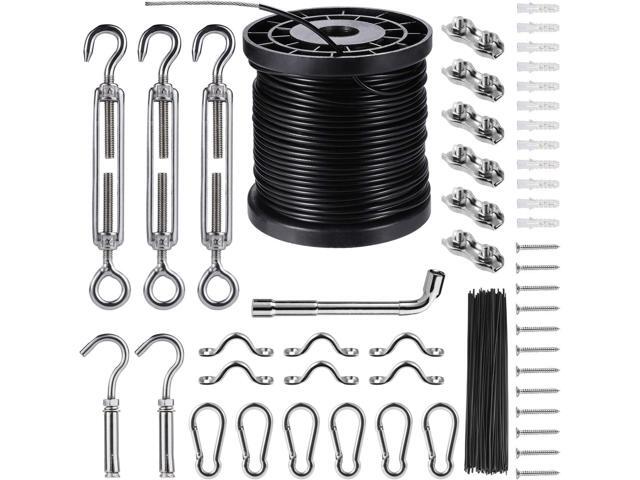 Outdoor String Light Hanging Kit Includ 164 FT Nylon Rope Cable 304 Stainless Steel Turnbuckle & Hooks,Globe Light Suspension Kits,Patio Lights...