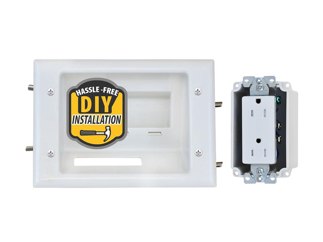 DATA COMM 45-0071-WH Recessed Low Voltage Cable Plate with Built-In Duplex Receptacle Outlet, Easy To Install - Ideal for Home Theater, TV & Power...