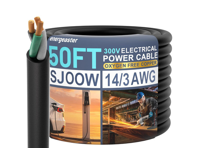 50FT 14/3 SJOOW Portable Power Cable, 14 Gauge 3 Conductor (ETL) 14AWG 300V 15A Bulk Cable, Water & Oil Resistant, for Welder,Generator,Motor...