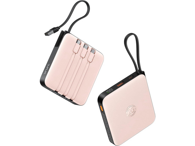 VRURC 20000mAh Power Bank Built-in Cables, Travel Essentials, Portable Charger 22.5W Fast Charging USB C Battery Pack, Phone Battery Bank for...