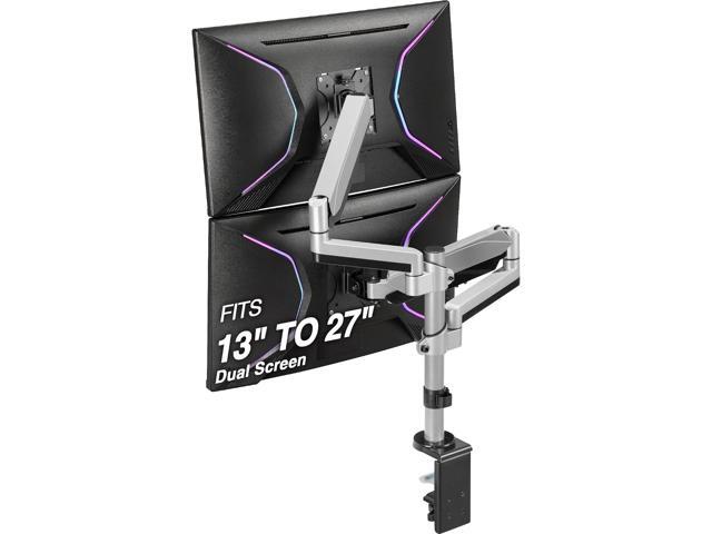 AVLT Dual Stacked Monitor Arm Desk Mount for 13-27' Screens - Silver Supports flat/curved/ultrawide screens up to 19.8 lbs each. Smooth gas.