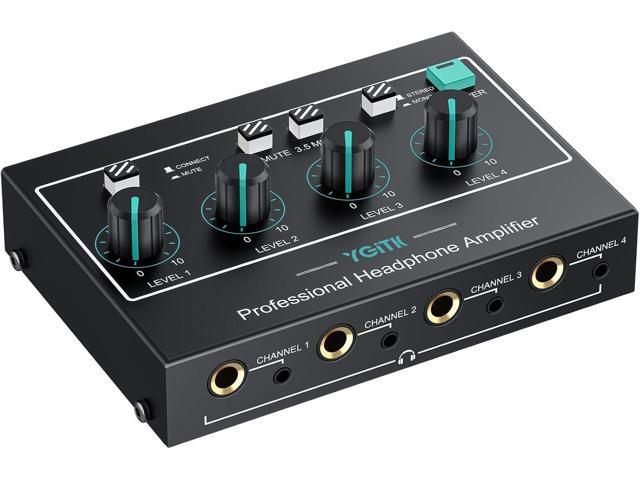4 Channel Headphone Amplifier,Stereo Audio Amplifier Mixer with 3 Audio Inputs, Individual Mute & Volume Control, Mono/Stereo 1/4' & 1/8' TRS...