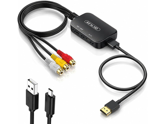 RCA to HDMI Converter, AV to HDMI Adapter with RCA & HDMI Cables, Supports 720P/1080P PAL/NTSC for PS1, PS2, PS3, N64, Wii, Xbox, STB, VHS, VCR,...