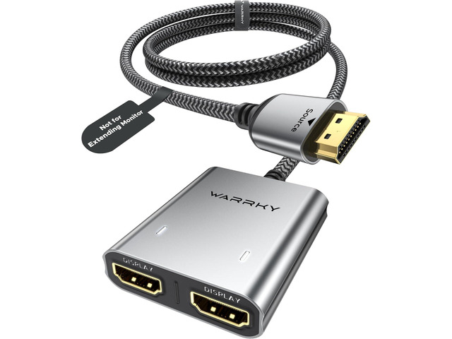Warrky HDMI Splitter 1 in 2 Out 4K, Mirror Only, USB-C Powered, Metal 4K HDMI Splitter 1 in 2 Out for Dual Monitors, USB-C Powered, Metal Shell,...
