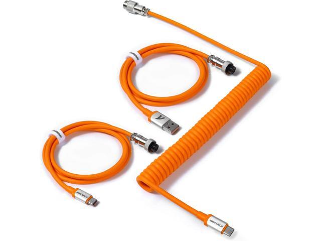 C04 2 in 1 Custom Coiled USB C Cable for Gaming Keyboard-Detachable Double Sleeve Spiral Cable with 5 Pin Aviator Connector for PS4,Xbox-USB A To.
