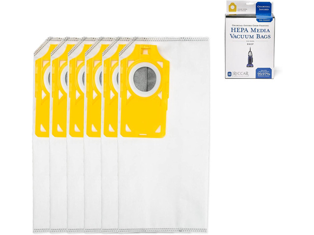 Riccar R40P HEPA Filter Vacuum Cleaner Bags, Charcoal-Infused Tandem Air Yellow, Six Bags Included, RPHC-6
