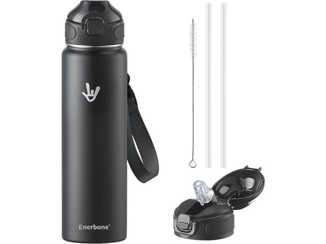 Enerbone 32 oz Insulated Water Bottle, Stainless Steel Bottle with Carrying Strap, Double-Wall Vacuum Insulation Design, Leakproof Sports Bottle...