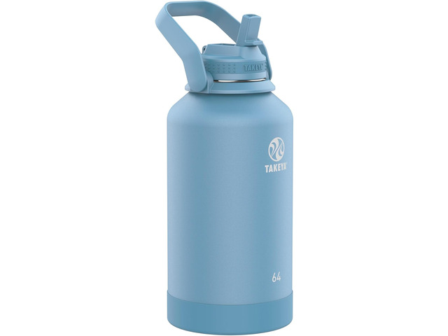 Takeya 64 oz Actives Stainless Steel Water Bottle with Straw Lid Leakproof, Double-Wall Insulated, Keeps Drinks Cold 24 hrs/Hot 12 hrs, BPA-Free,...