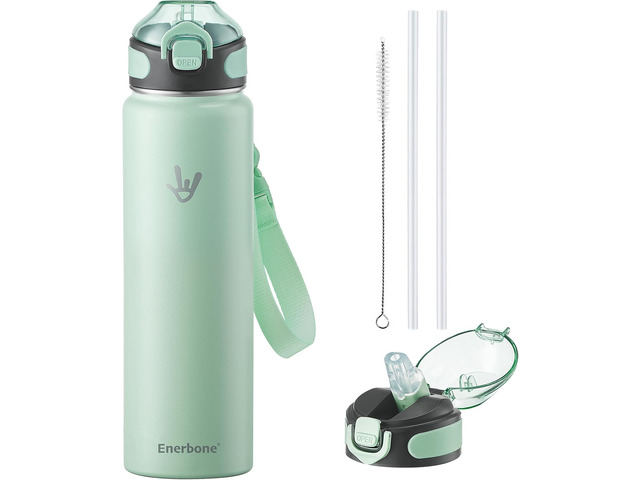 Enerbone 32 oz Insulated Water Bottle, Stainless Steel Bottle with Carrying Strap, Double-Wall Vacuum Insulation Design, Leakproof Sports Bottle...