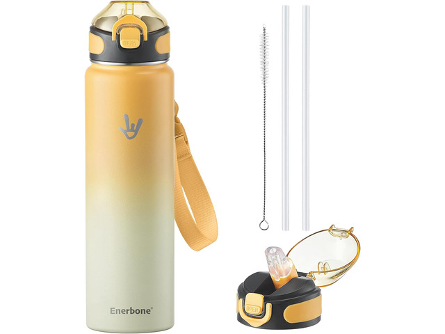 Enerbone 32 oz Insulated Water Bottle, Stainless Steel Bottle with Carrying Strap, Double-Wall Vacuum Insulation Design, Leakproof Sports Bottle...