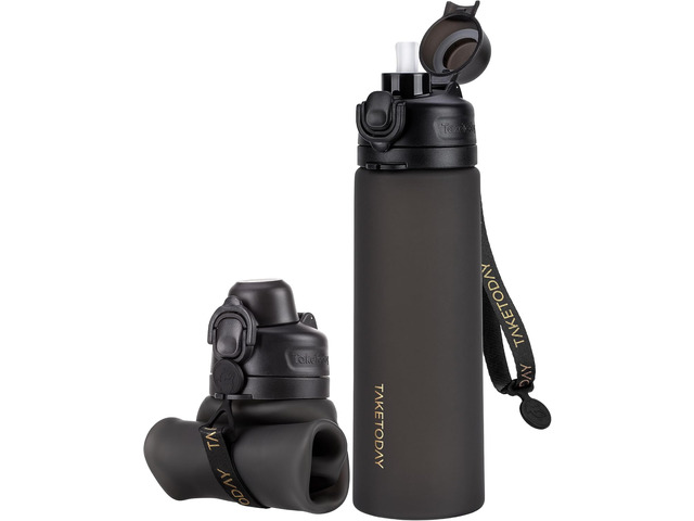 TakeToday Collapsible Water Bottles 21oz (600mL), Foldable Platinum Silicone Travel Water Bottle with Straw & Carry Strap, Leak-Resistant Screw...