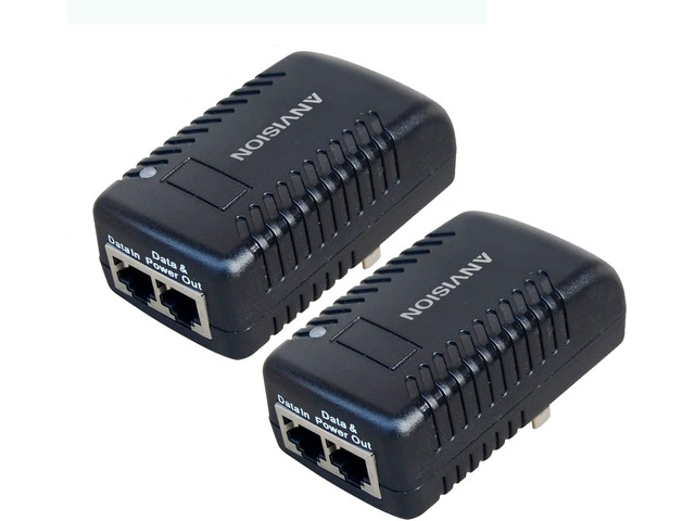 ANVISION 2-Pack 48V 0.5A PoE Power Adapter Supply Injector Ethernet, IEEE 802.3af Compliant, 10/100Mbps, for IP Voip Phones Cameras AP and More
