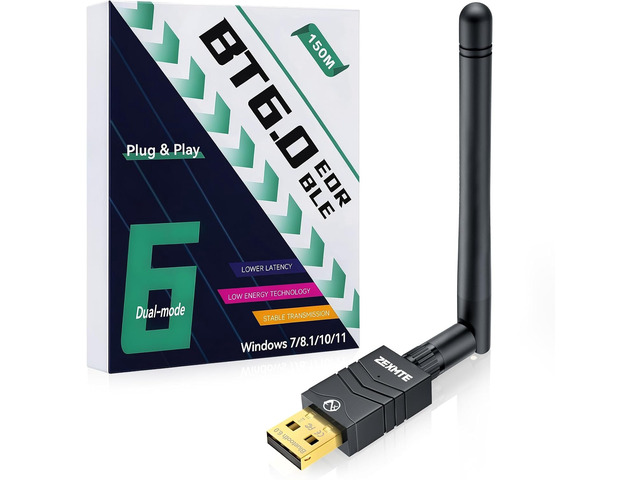 ZEXMTE 6.0 USB Bluetooth Adapter for PC, Long Range Connection with High Gain Antenna, Wireless Bluetooth Receiver 492FT / 150M, Plug &Play for...