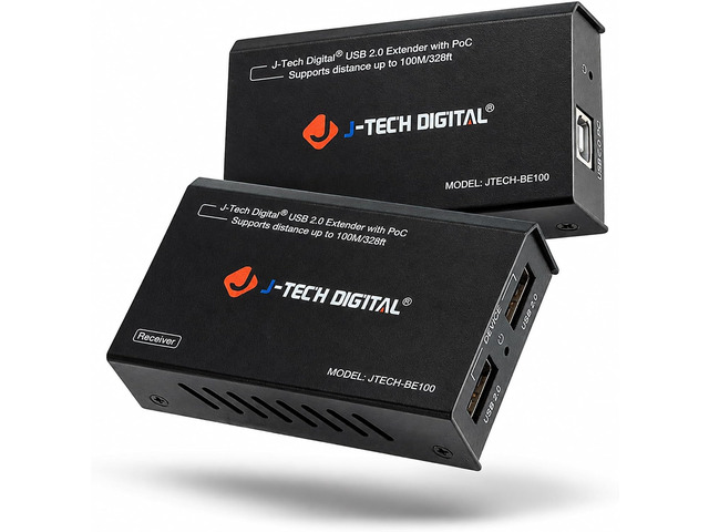 J-Tech Digital USB Over Ethernet Extender USB Balun Over cat5e cat6 99m/328ft PoC, Play and Plug, No Driver Needed, USB2.0 for Game Controller, MAC...